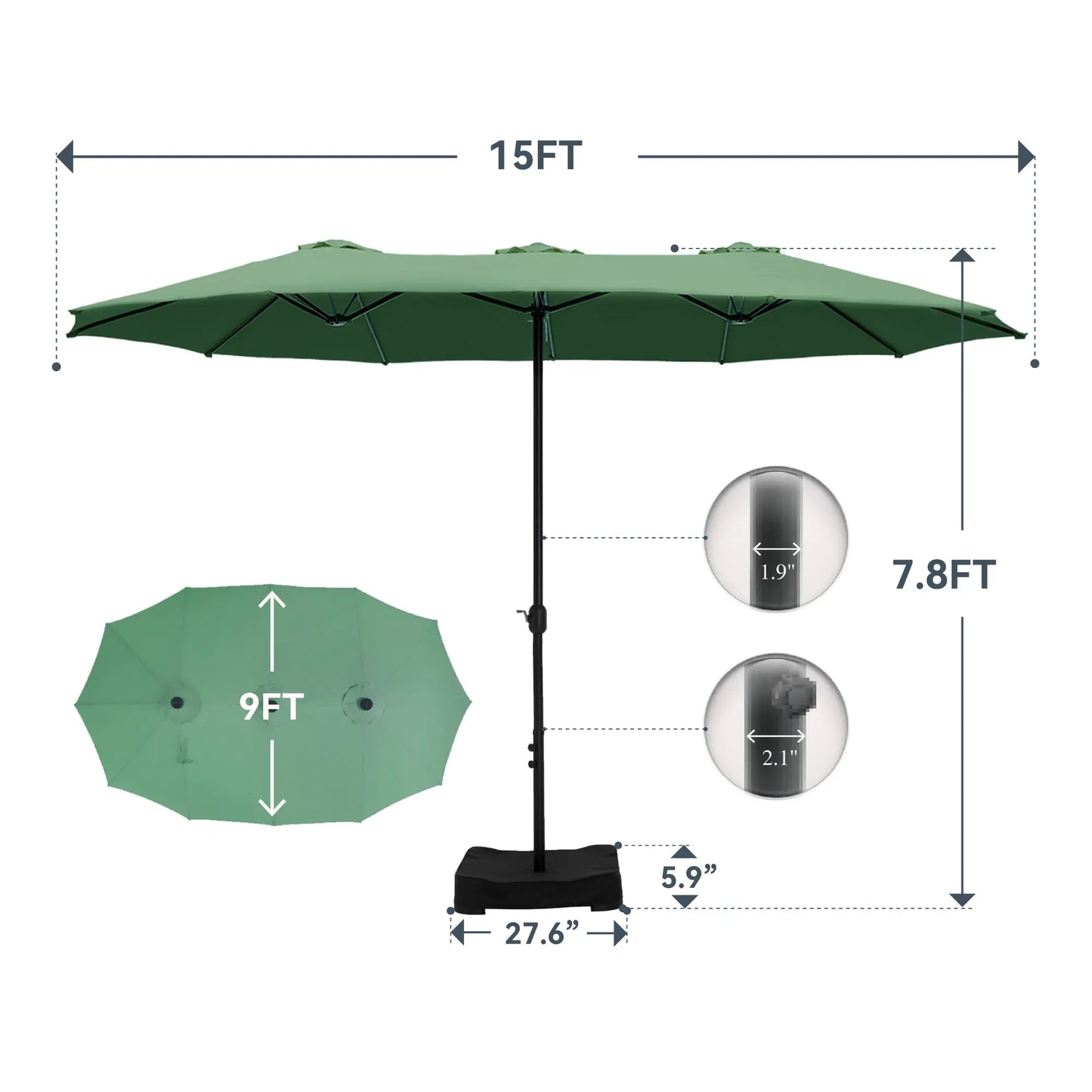 15-foot Large Outdoor Patio Umbrella with Base