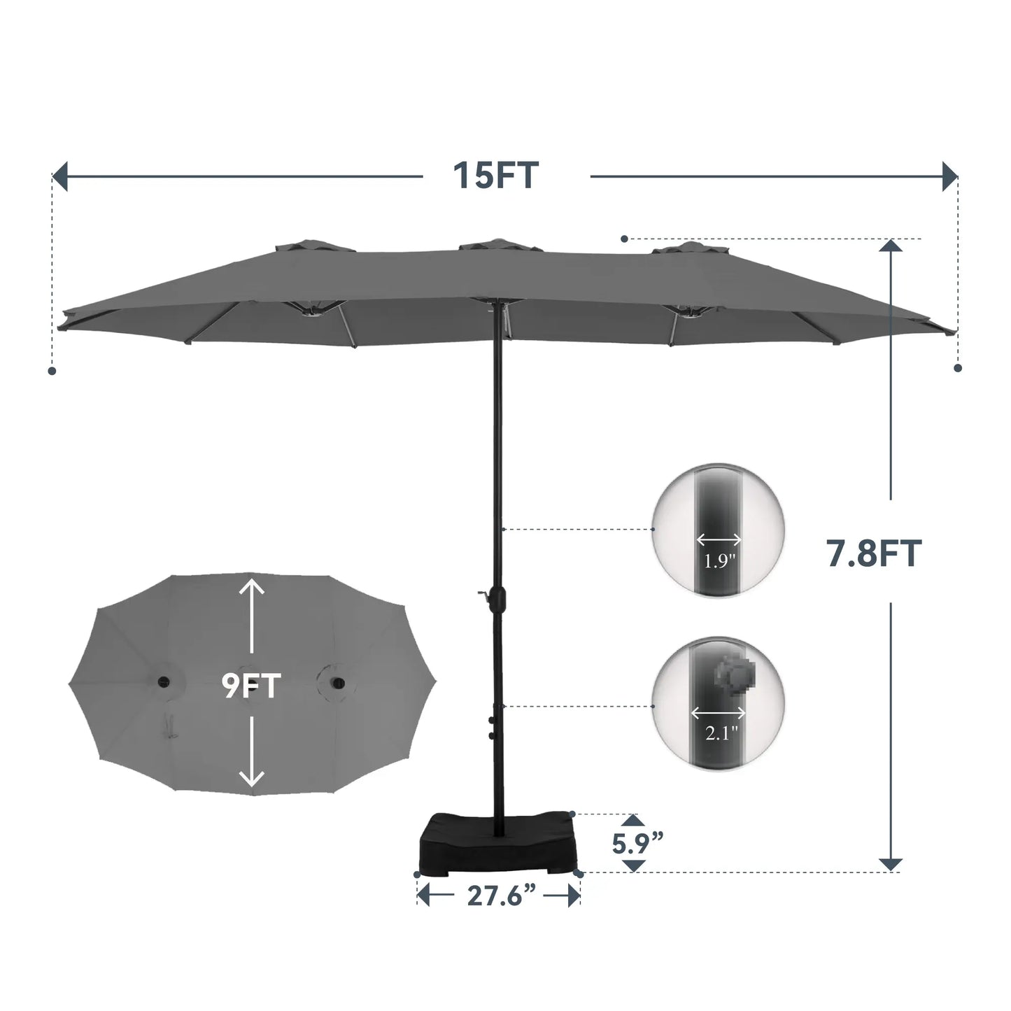 15-foot Large Outdoor Patio Umbrella with Base