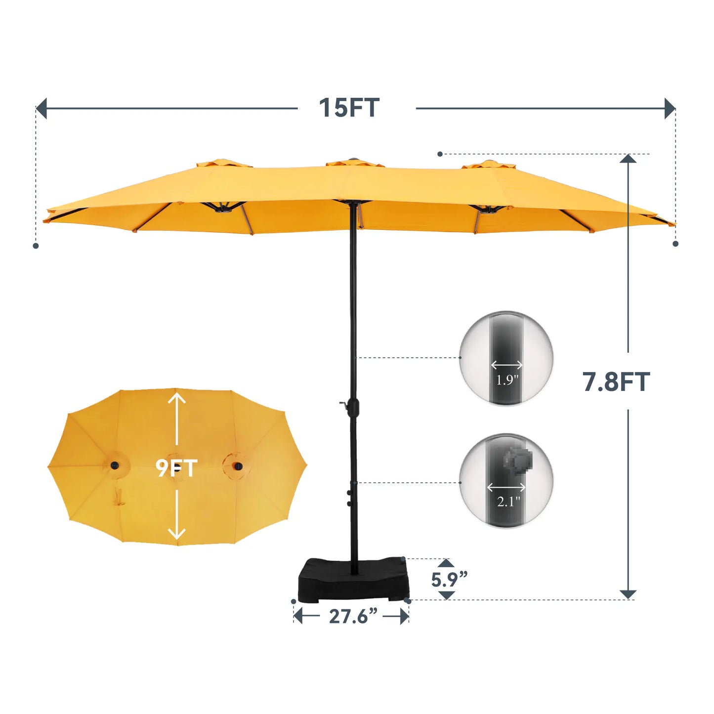 15-foot Large Outdoor Patio Umbrella with Base