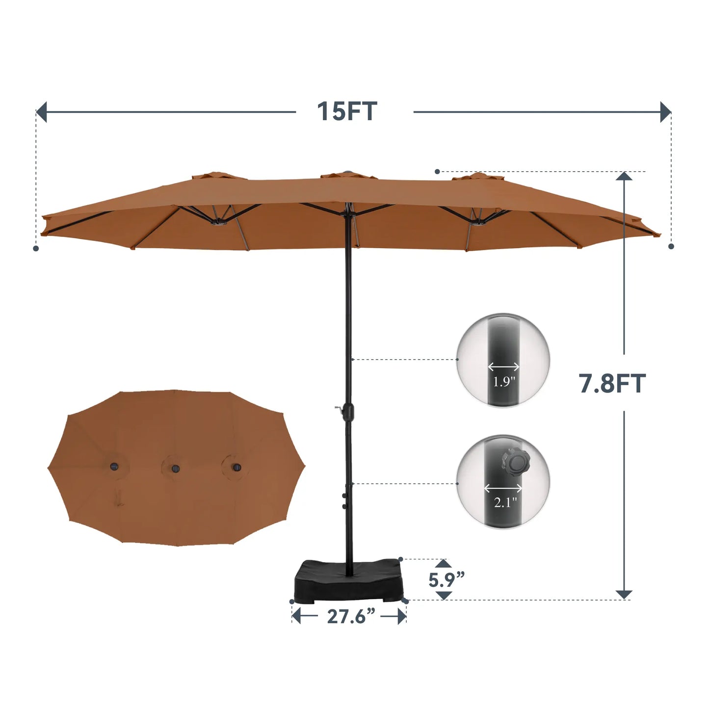 15-foot Large Outdoor Patio Umbrella with Base