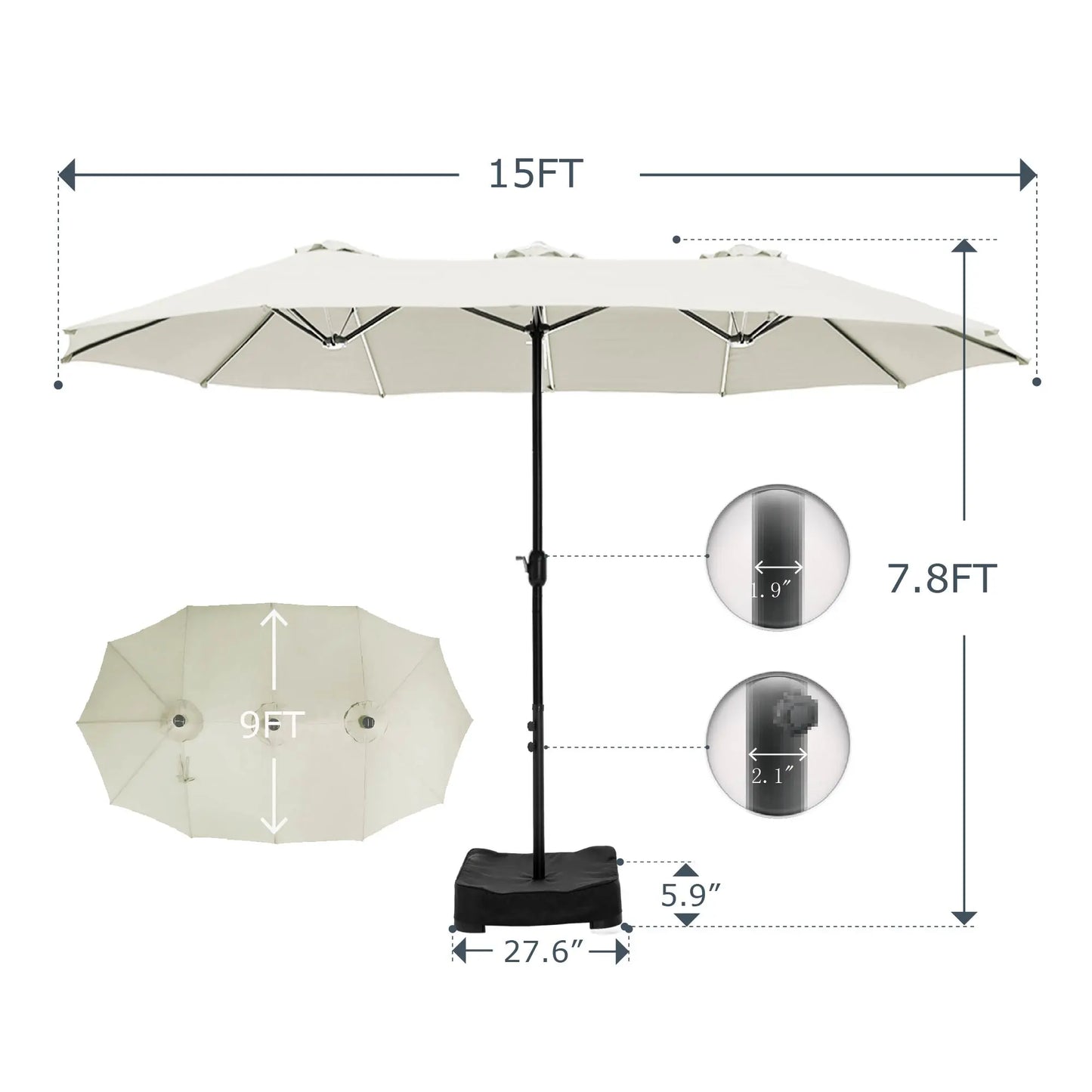 15-foot Large Outdoor Patio Umbrella with Base