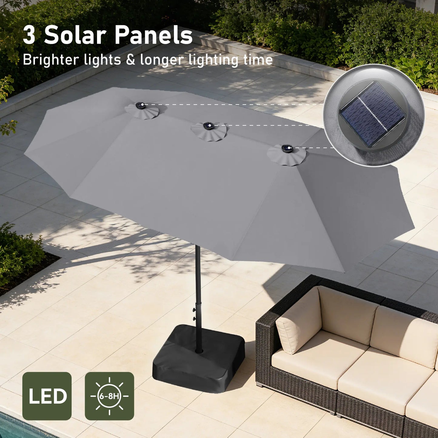 15-foot Large Outdoor Patio Umbrella with Base