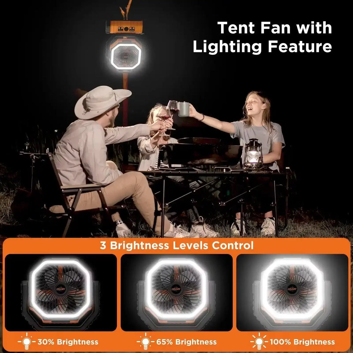 Portable LED Camping Fan with Oscillating Head