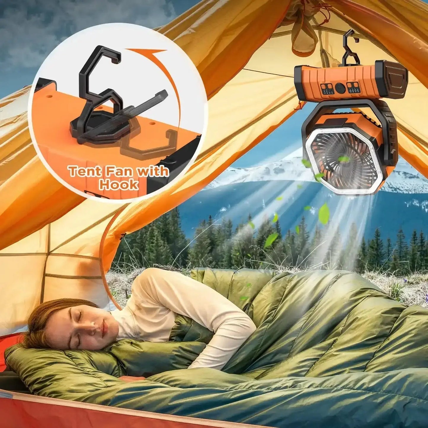 Portable LED Camping Fan with Oscillating Head