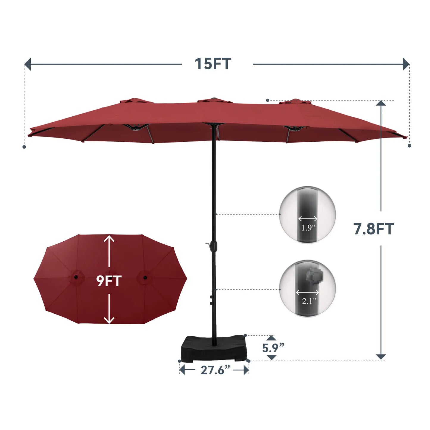 15-foot Large Outdoor Patio Umbrella with Base